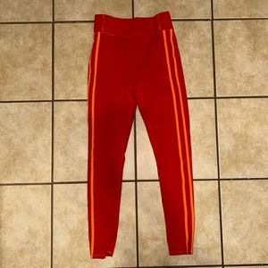 Bandier Solid Striped High Rise Leggings Women S/P Red /Coral